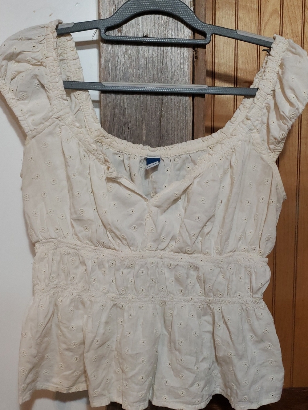 Old Navy Size Med Cream Color Smocked Floral-eyelet Cap Sleeve Babydoll